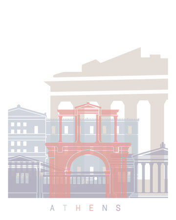 ATHENS SKYLINE POSTER PASTELの写真素材