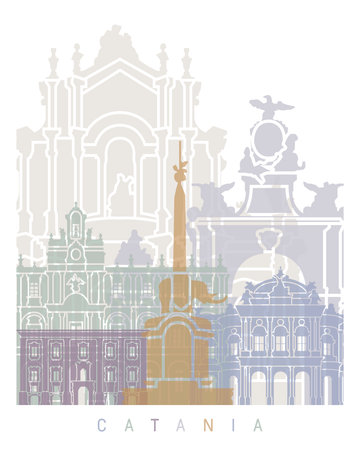 CATANIA SKYLINE POSTER PASTEL COLORの写真素材