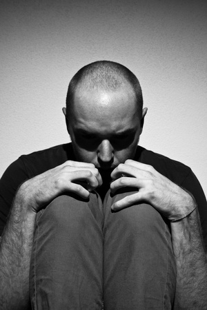Depressed adult man の写真素材