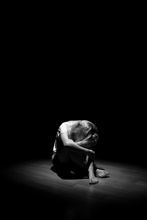 Depressed young lonely womanの写真素材