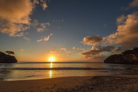 sunset at the beach in the caribbeanの写真素材