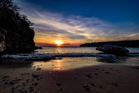 sunset at the beach in the caribbeanの写真素材