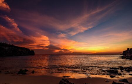 sunset at the beach in the caribbeanの写真素材