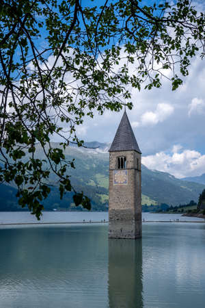 The famous sunken church of reschensee, austriaの素材 [FY310165218985]