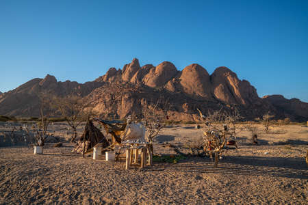 Local curio selling along a street in namibia, Africaの写真素材