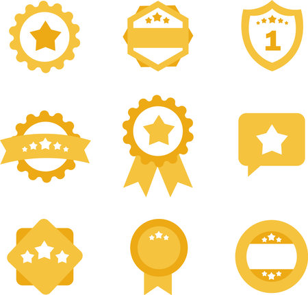 Gold Award Badge and Star Ribbon Icon Set Transparent Backgroundのイラスト素材