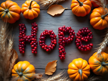 AI generated a wreath made out of pumpkins and gourds. The image features pumpkin, thanksgiving turkey, harvest. Additional elements include organic vegetables.の素材