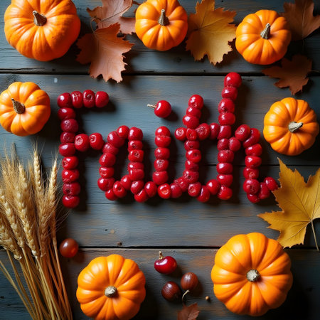 AI generated a table with a bunch of orange and red pumpkins. The image features pumpkin, dessert table, vibrant colors. Additional elements include office desk.の素材