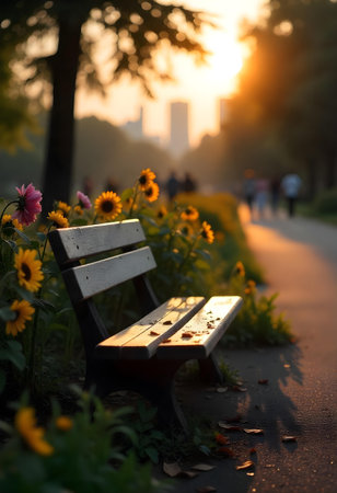 AI generated a bench sitting on the side of a road. The image features truck on road, office desk, road trip. Additional elements include meditation, cycling road.の素材