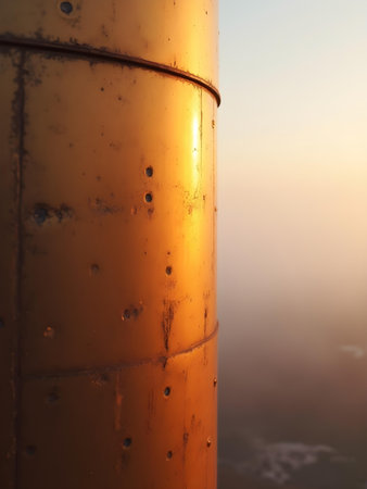 AI generated a close up of a metal pole with a light. The image features metal surface, light bulb, bokeh lights. Additional elements include jewelry closeup, trophy.の素材