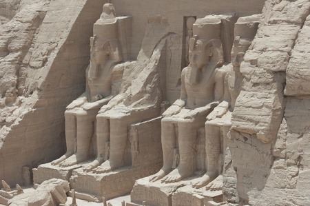 Colossal statues of Ramses II at the entrance to Abu Simbel Temple in Egypt