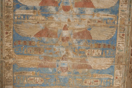 Egyptian hieroglyphic carvings on a wall at the Temple of Medinat Habuのeditorial素材