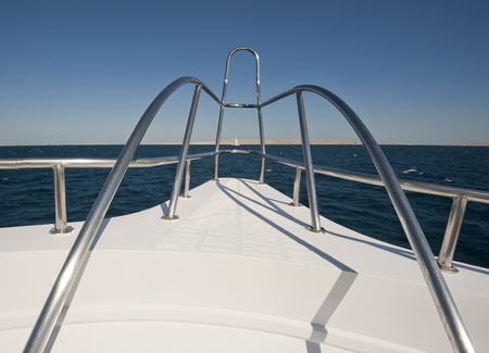 View from the bow of a large luxury motor yachtのeditorial素材