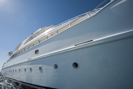 Hull of a large luxury motor yacht at seaのeditorial素材