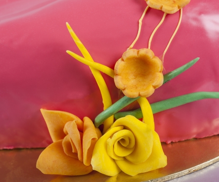 Closeup detail of ornate decorations on a cake dessertの写真素材