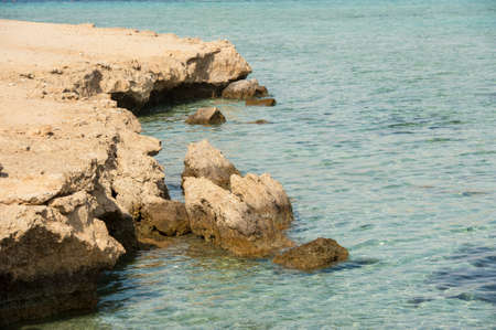 Closeup of rocky coastline detail in a tropical lagoonの写真素材