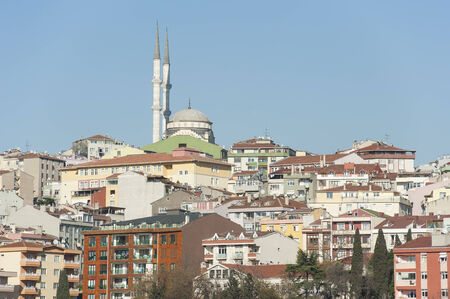 Urban cityscape scene over Istanbul Turkey with a mosque on skyline
