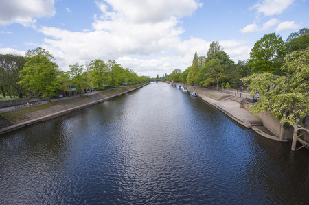 View down large river ouse running through center of York in Englandの写真素材