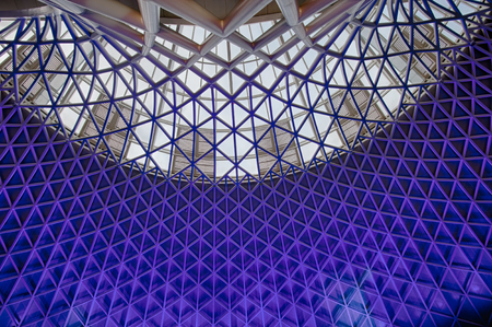 Closeup detail of modern architecture showing large interior structure.のeditorial素材