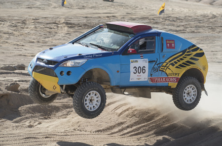 EL GOUNA, EGYPT - APRIL 15TH 2016:  El Gouna Rally Cup desert rally on April 15th 2016 in El Gouna, Egypt. The opening day special time trial stage in El Gounaのeditorial素材