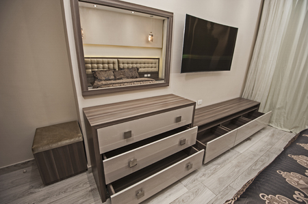 Dressing table with mirror interior design decor in luxury apartment bedroomの写真素材