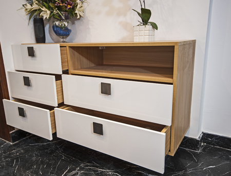 Dressing table with flowers interior design decor in luxury apartmentの写真素材