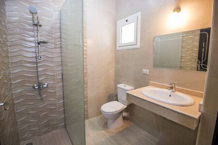 Interior design of a luxury show home bathroom with shower cubicle wet roomの写真素材