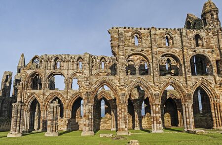 Remains of an ancient gothic english abbey ruins showing closeup detailの写真素材