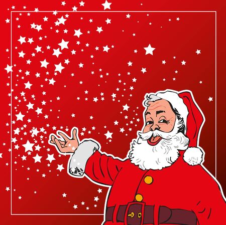 Santa Claus on a red  with starsのイラスト素材