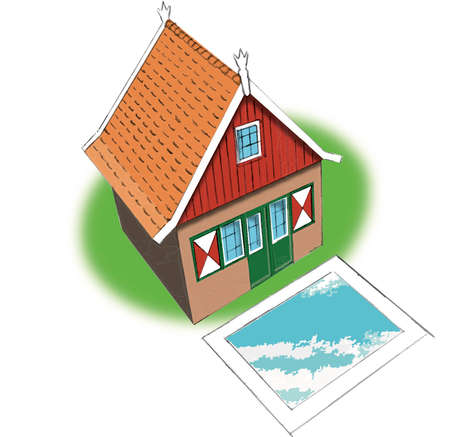 Rural holiday cottage with hot tub floor plan, atmospheric cottage with hot tub, top view.のイラスト素材