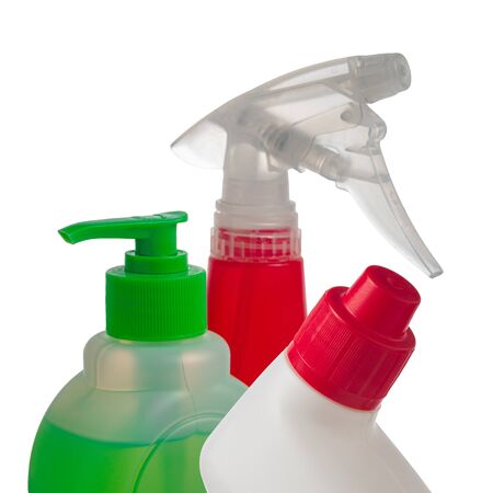 Plastic detergent container on white backgroundの写真素材