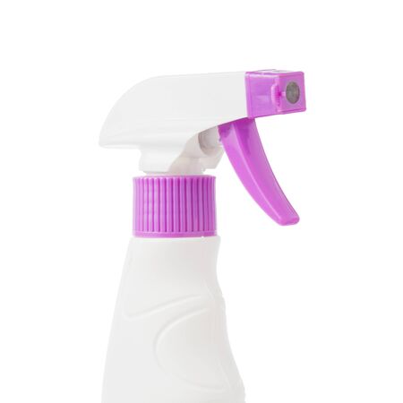 white spray bottle. studio photography of spray multipurpose cleaner - isolated on white background
