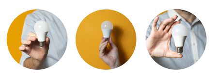 Set of hands holding a light bulb, idea, innovation, inspiration concept