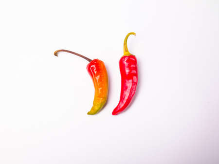 Two chilly peppers isolated on whiteの写真素材