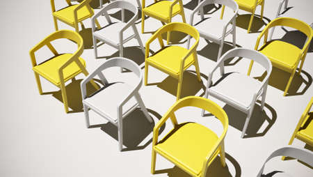 Social distance concept. keep spaced between each separate chairs make for social distancing, during transmission of COVID-19. 3D renderの写真素材