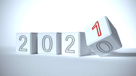 2021 white blocks New year change, turn. 2021 start and 2020.3D rendering