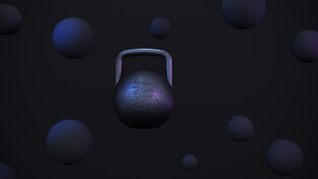 3d rendering. iron fitness equipment in neon lightの写真素材