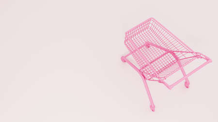pink shopping cart on a white background. SALE. 3d rendering