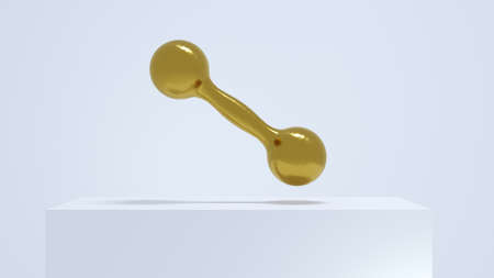 3d rendering. gold dumbbell isolated on white backgroundの写真素材