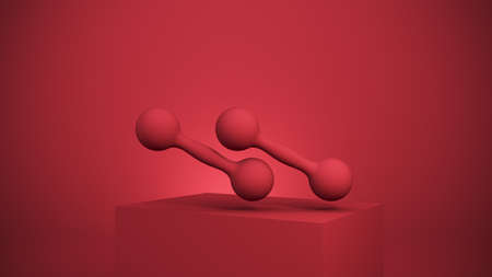 3d rendering. iron fitness equipment in red podiumの写真素材
