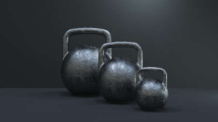 3d rendering. kettlebells on a black background. fitness equipmentの写真素材