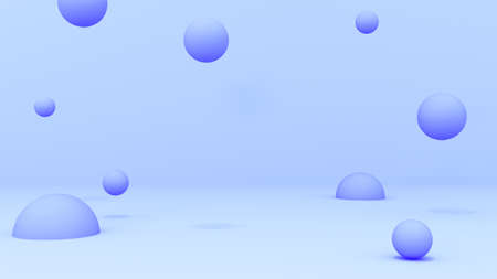 3d rendering. blue balloons on blue podium backgroundの写真素材