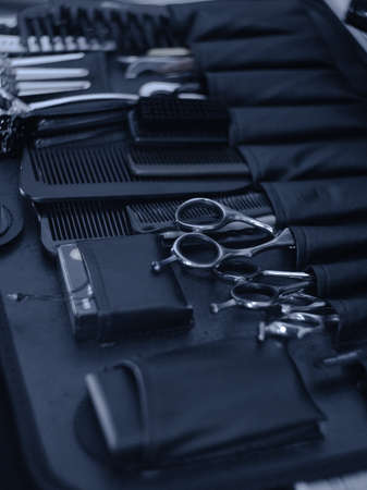 barber set in a leather case. hair salon accessoriesの写真素材