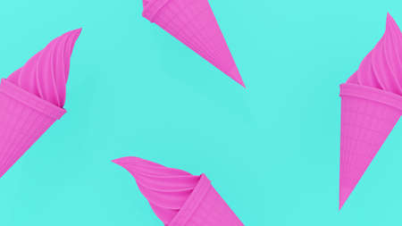 3d rendering. pink icecream on blue background, abstractの写真素材