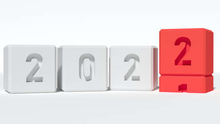 White blocks with number 2021 to 2022. New year concept. Copy space. White backgroundの写真素材
