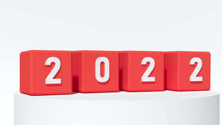 Wooden Blocks With number 2022. New year concept. Copy space. 3d renderingの写真素材