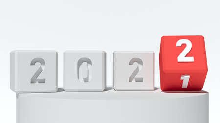 White blocks with number 2021 to 2022. New year concept. Copy space. White backgroundの写真素材