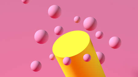 abstract theme. 3d floating pink spheres with yellow podium on a pink background. a stage for...