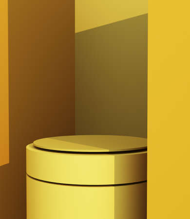 3d render. geometric yellow podium for product presentation with shadowの写真素材