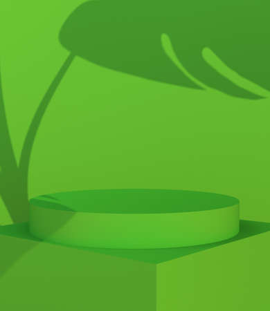 green 3d rendering geometrical podium for product displayの写真素材